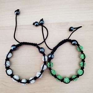 Two crystal beaded drawstring bracelets